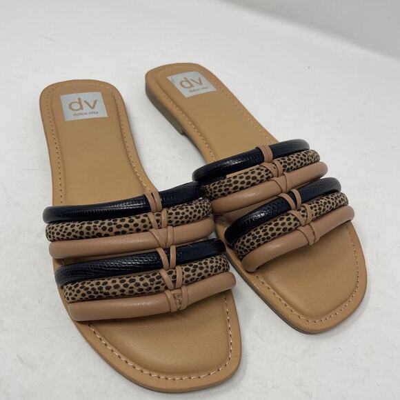 Dolce Vita Junyper Sandals 8.5 Slip On Cheetah Print Open Toe Faux Leather NEW - Picture 2 of 9